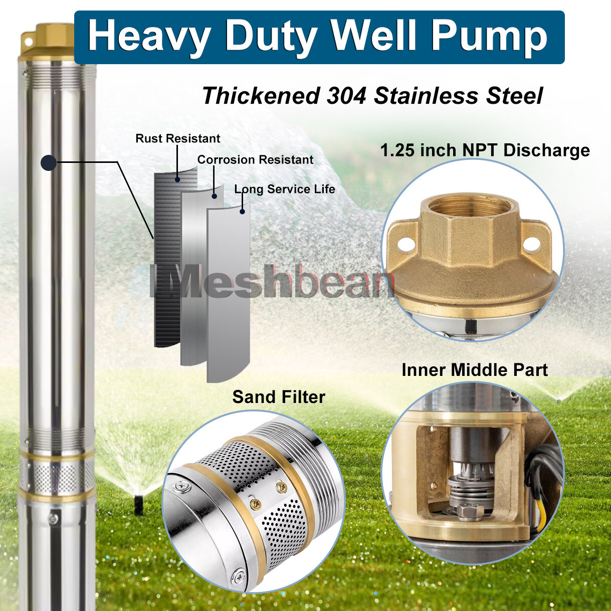 DC 48V 4in Solar Pump Submersible Pump Bore Deep Well Pump+MPPT Controller 600W