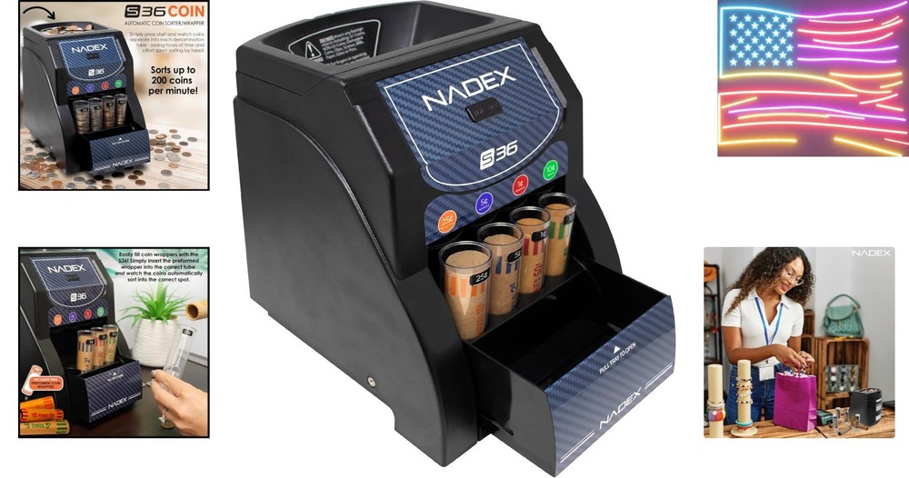Compact 36S Automatic Coin Sorter - Fast Sorting with Overflow Tray Included
