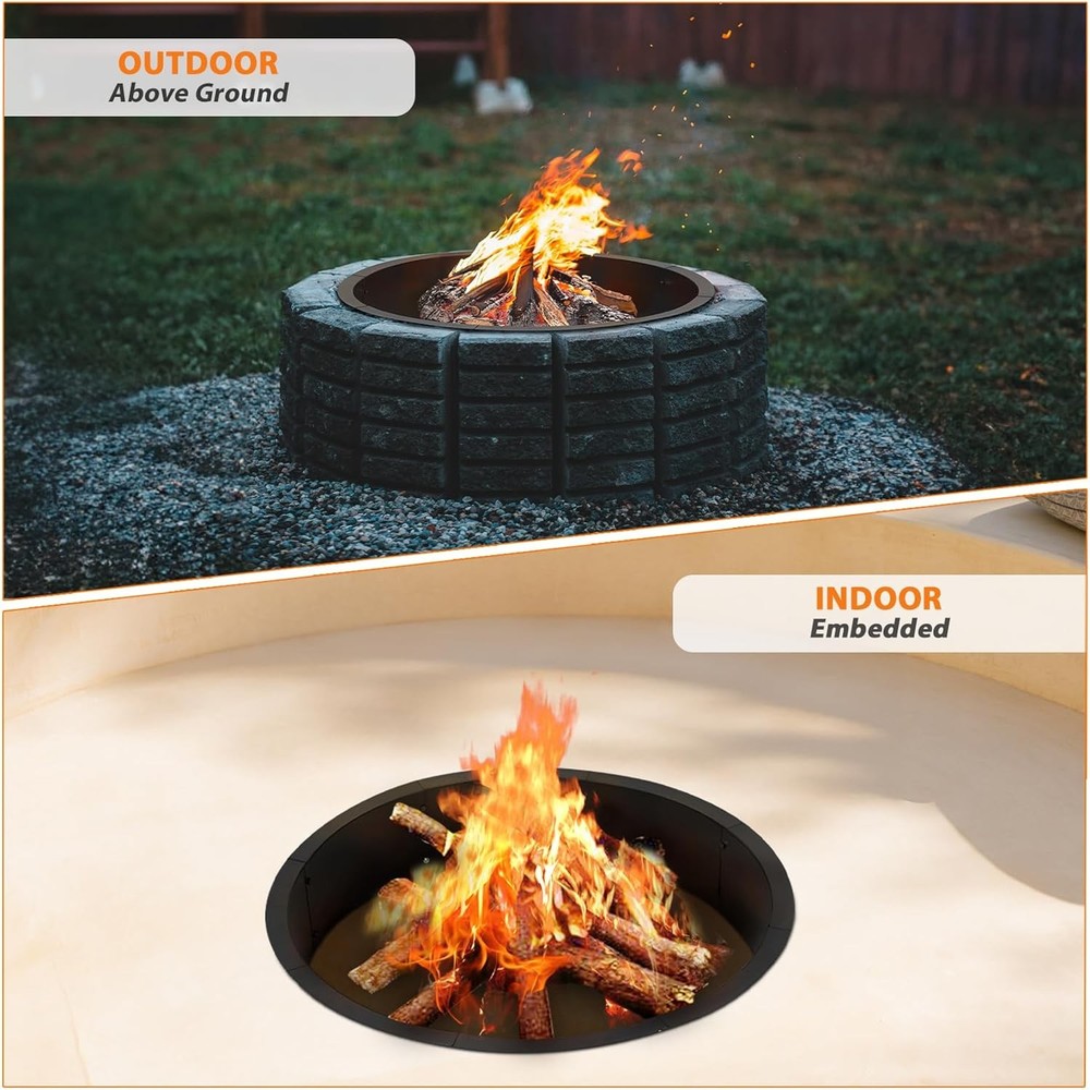 36" Fire Pit Ring Insert, YAHKBTEN Smokeless Heavy Duty Steel Fire Pit