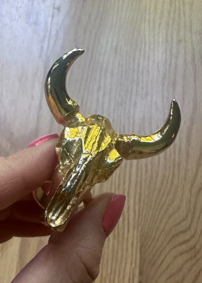 Gold Artisan Texas Skull Ring_Hammered Brass Big Statement Ring