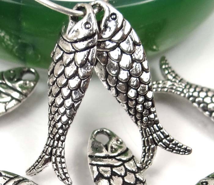 10 Antique Silver Pewter Fish Bead Charms 24x7mm