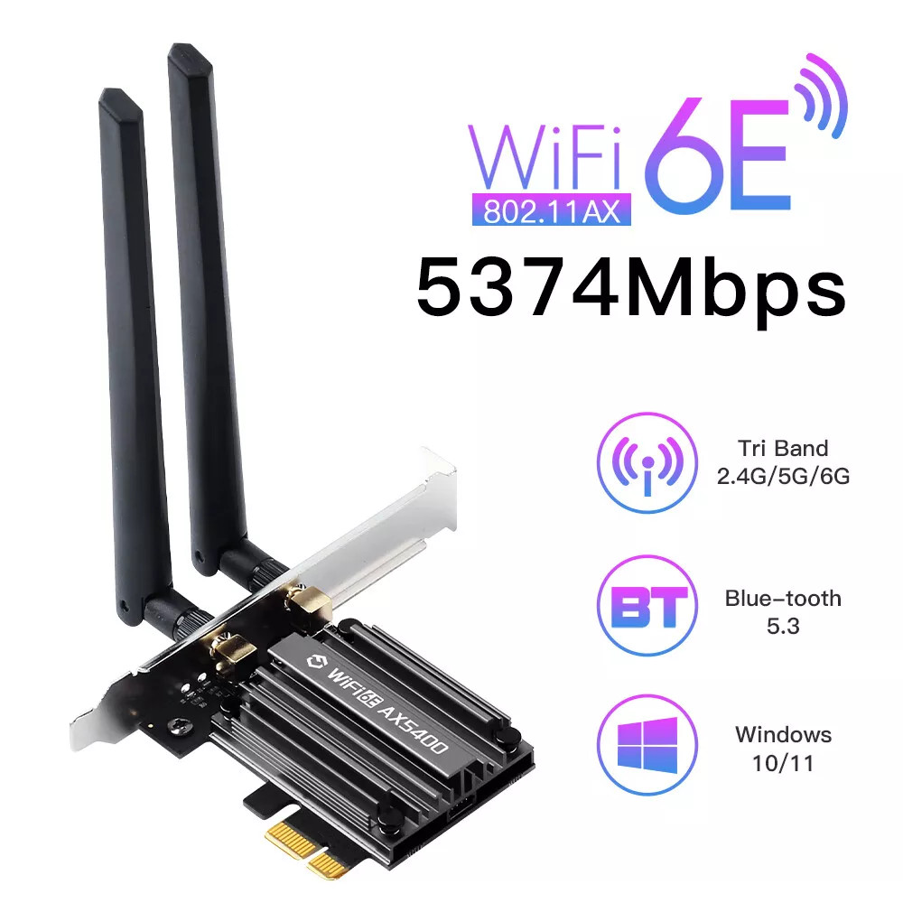 WiFi 6E PCI-E Card AX5400 Bluetooth 5.2 802.11ax Tri-Band 2.4G/5G/6G for Desktop