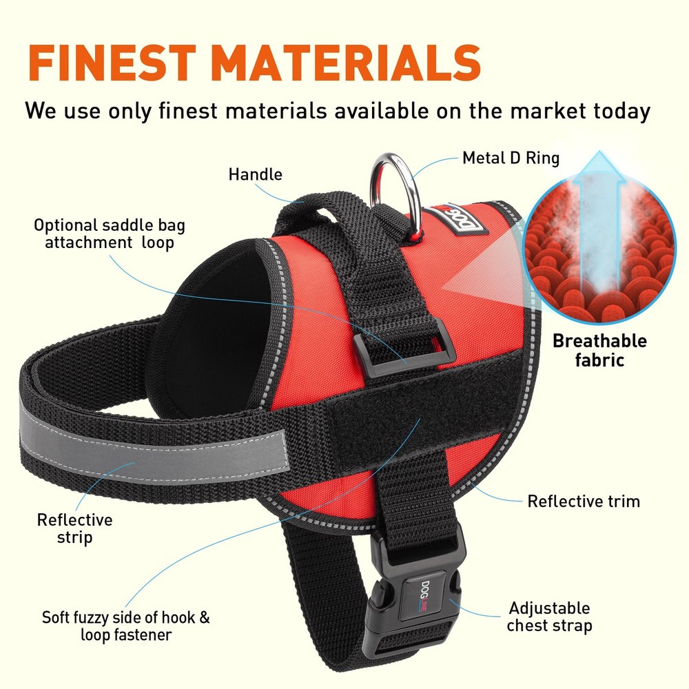 Red Reflective No-Pull Adjustable Dog Harness with Handle Girth 27-34 in