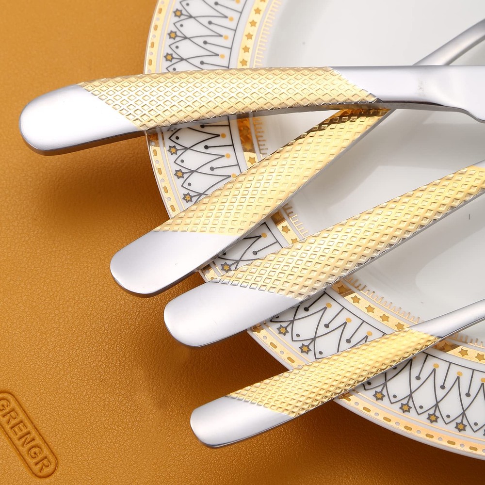 Gold Silver Hammered Silverware Set for 4 Stainless Steel Flatware