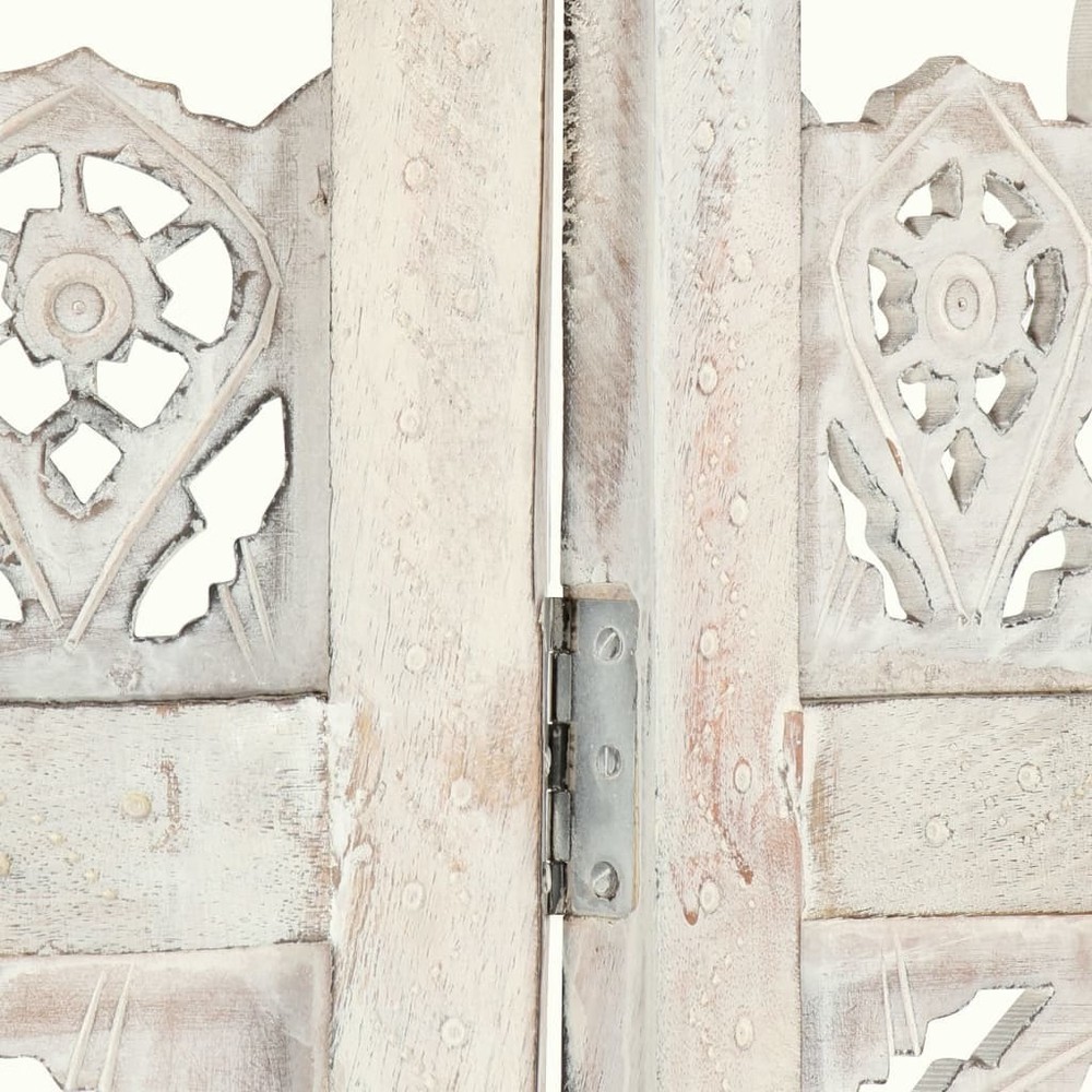 Hand carved 3-Panel Room Divider White 47.2"x65" Solid Mango Wood