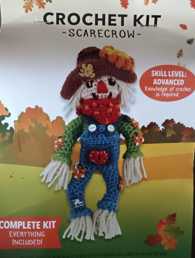 NEW Fall SCARECROW CROCHET KIT • Complete w/ Everything • Yarn, Needles, Hook $$