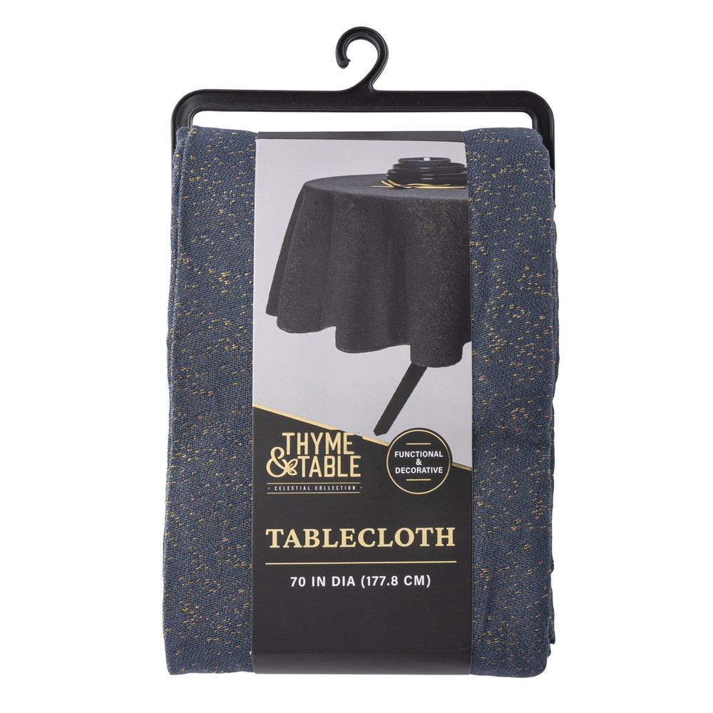 70" Round Tablecloth, Navy and Gold Celestial