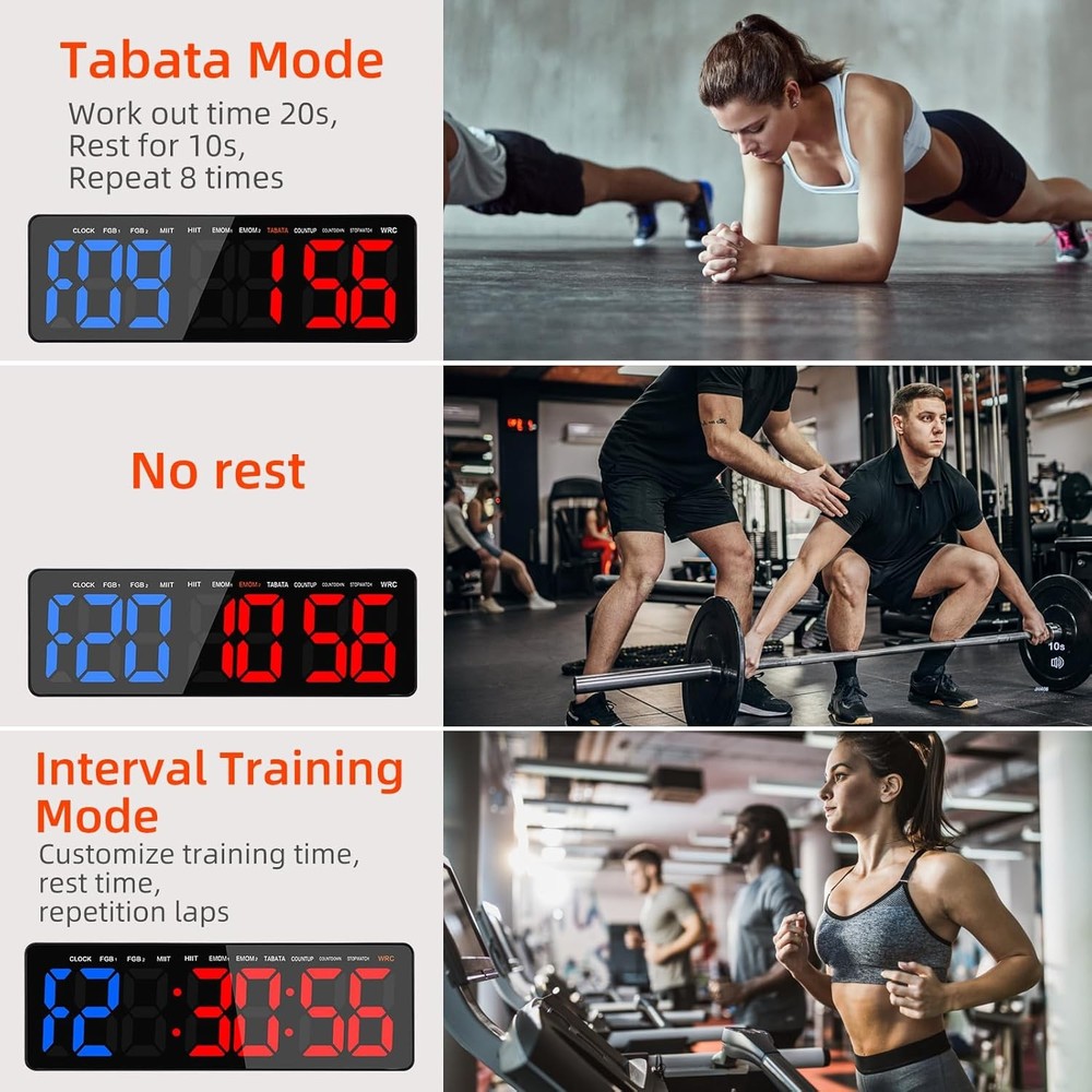 Gym Timer, 16.5" Large Digital Wall Clock for Interval Workout, Blue-red