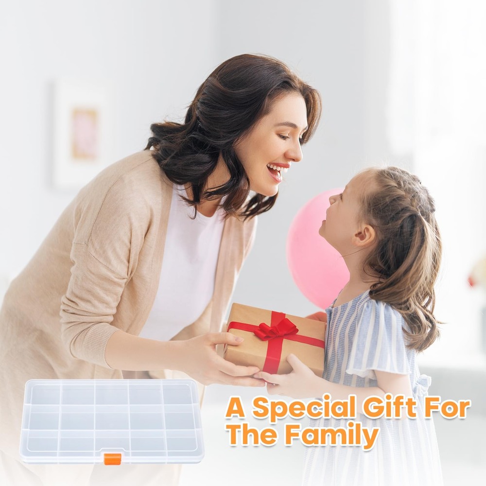 2PACK Extra Thick Bead Organizers, 15 Grid Mini Clear Plastic Storage Box Cra...