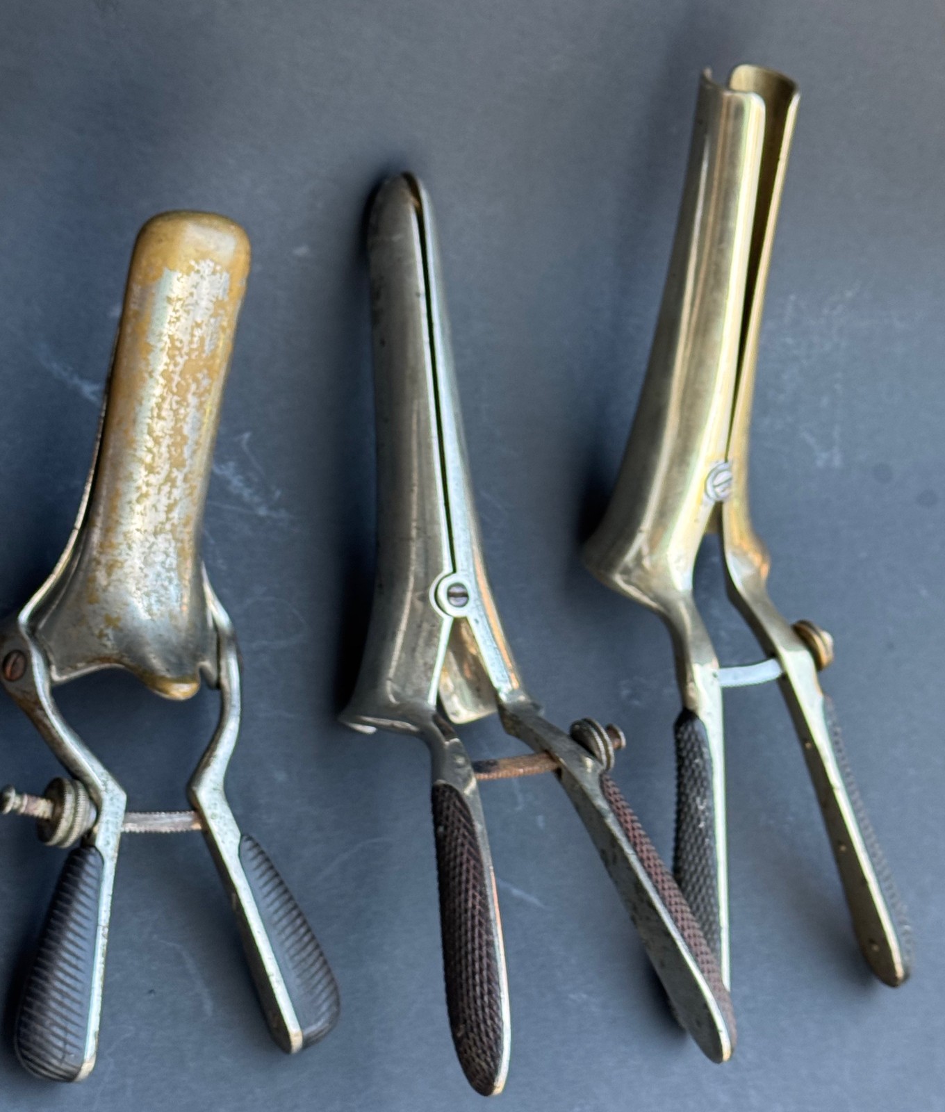 Lot Of 3 Antique 1800's Victorian Ebony Handle Examination Speculum