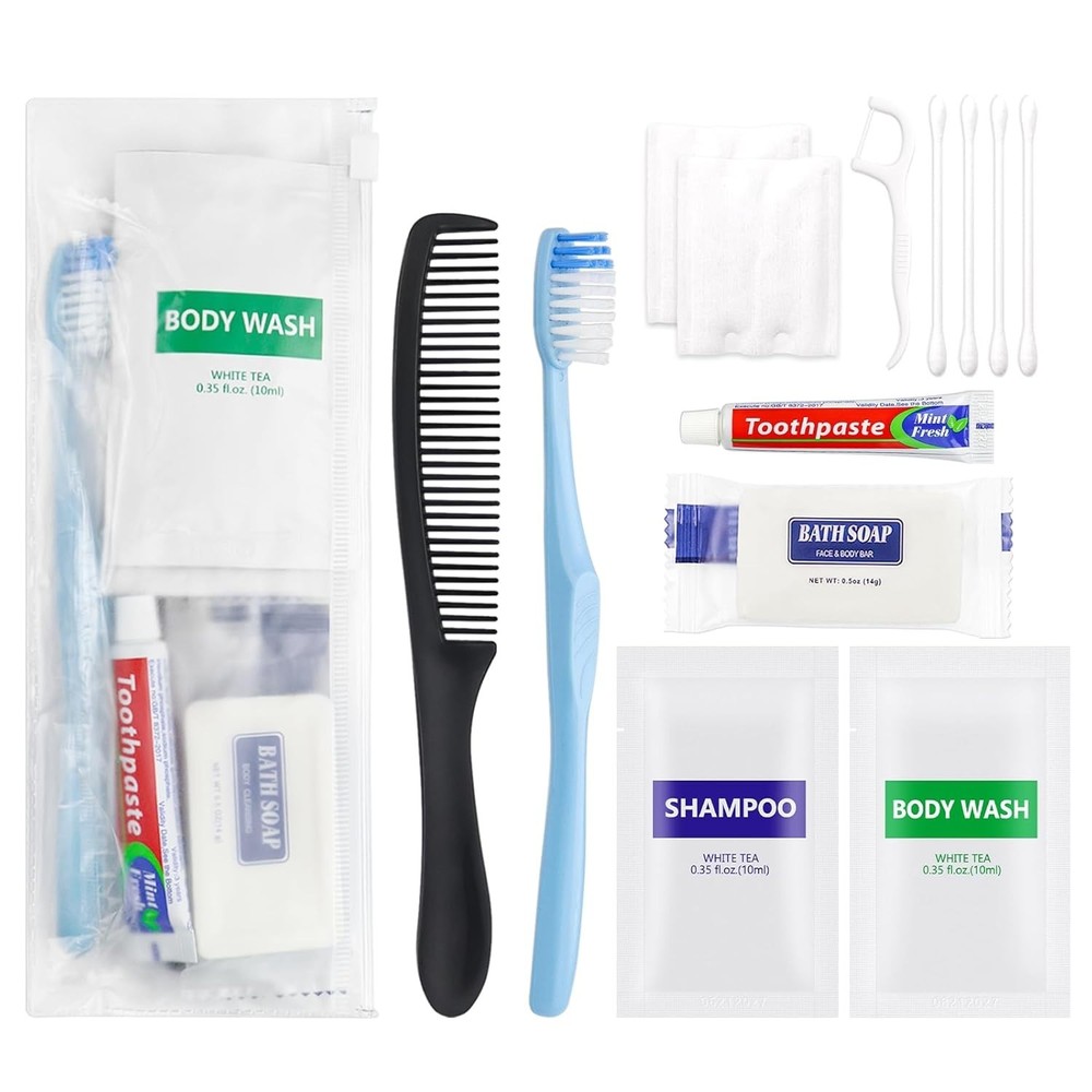 Pack of 10 Basic Toiletry Kits, Hygiene Kit Bulk, Individually Packed, Homele...