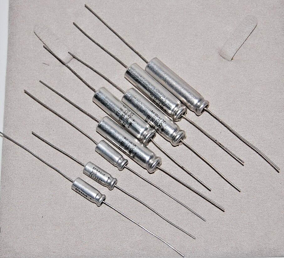 (QTY8) SPRAGUE AND MALLORY MULTI VALUE ELECTROLYTIC AXIAL CAPACITOR BUNDLE NOS