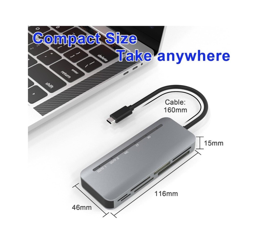 USB C Multi Card Reader, XD/MS/SD/TF/CF Type-C 5Gps High Speed 7-in-1