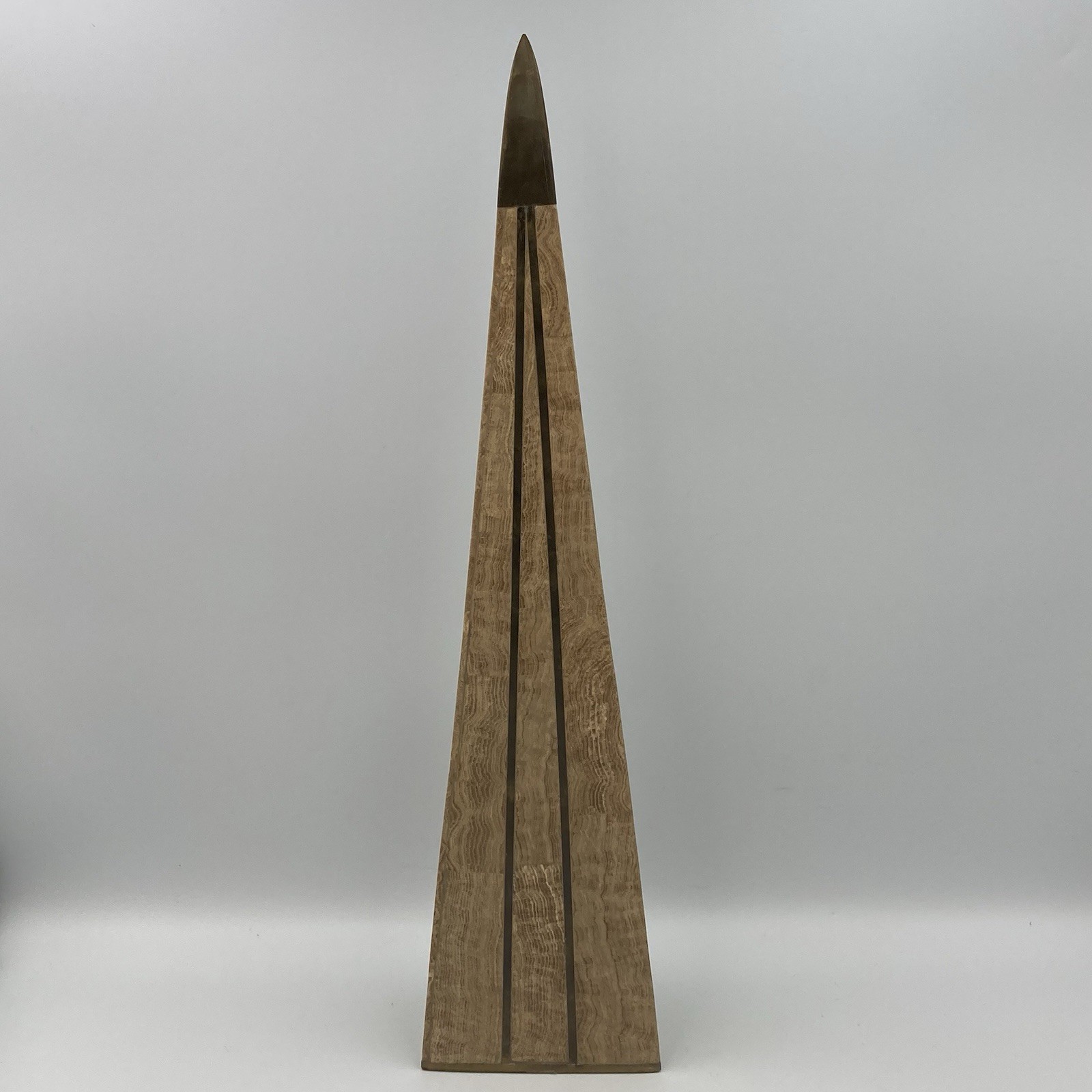 Vintage Mid-Century Modern Rare Robert Marcius Stone Brass Obelisk 16” Additus