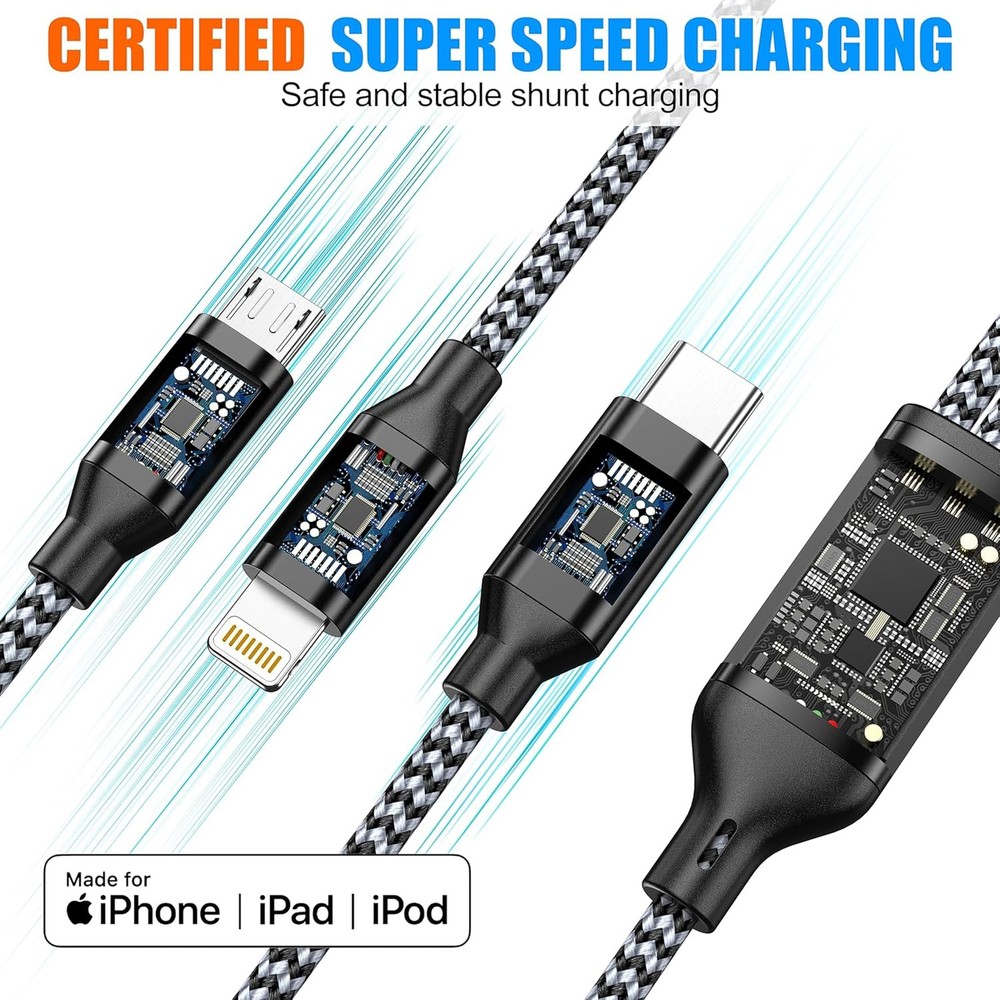 Xnewcable Multi Charging Cable 4ft 3Pack 3 in 1 Charger Cord, Multiple Rapid Nyl