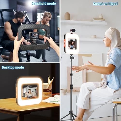 Rechargeable Ring Light Without Stand, Cordless Square Ring Light for 360