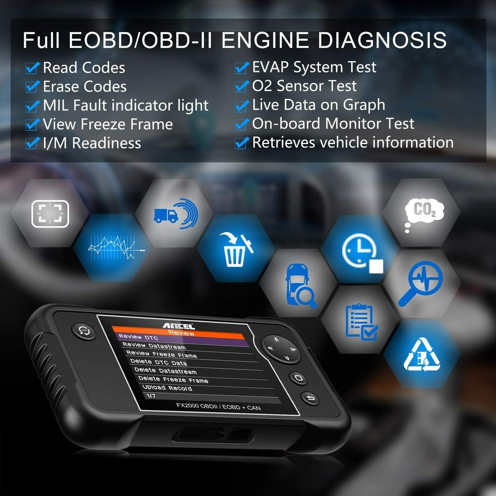 Automotive OBD2 Scanner Diagnostic Code Reader Car ABS SRS Transmission Engine