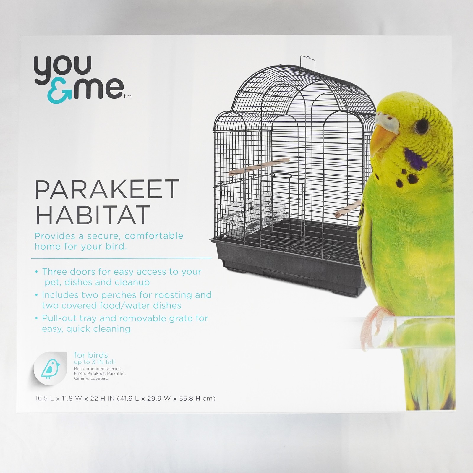 You & Me Parakeet Habitat Scallop Top Cage In Gray With Perches & Covered Dishes