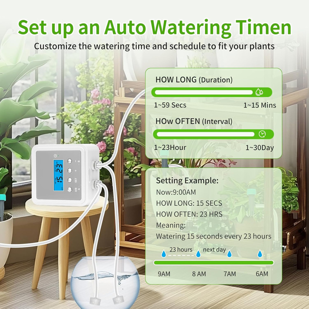 Automatic Plant Watering System for 20 Pots with Timer & Dual Pumps