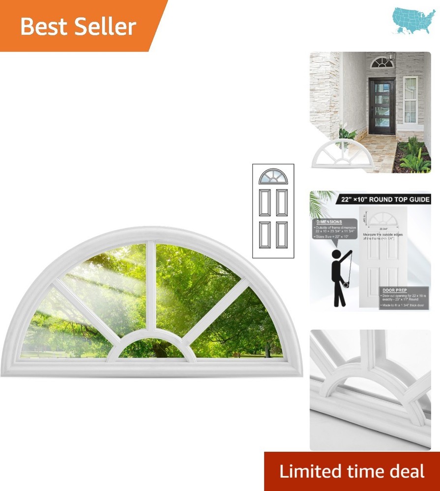 22" x 10" Entry Door Glass Insert - Elegant Half Round Low-e Window Replacement