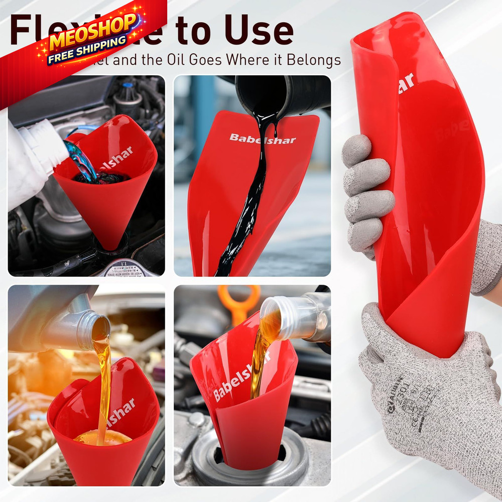 Babelshar Foldable Flexible Funnel for Oil Change, Form a Red