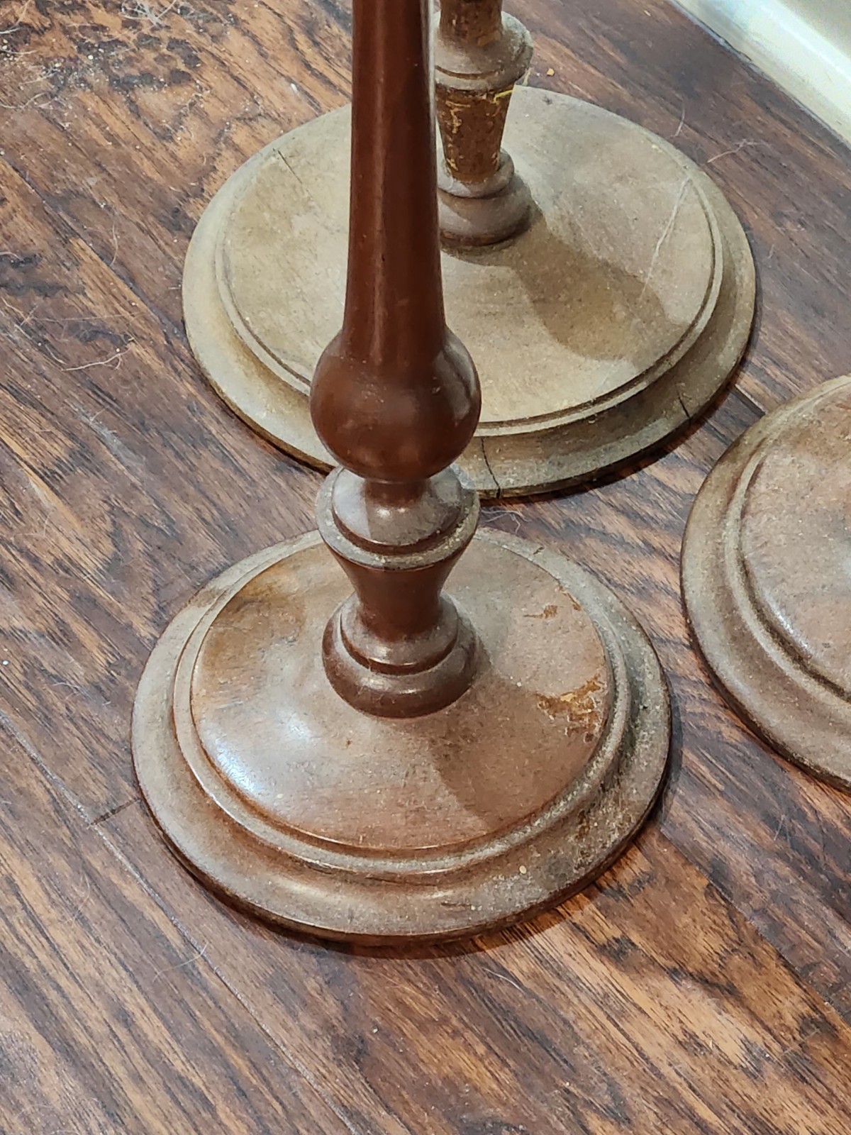 LOT OF 3- Tall Antique Wood Hat Stands 41.5"- 36"- 24" Tall - 2 MATCHING