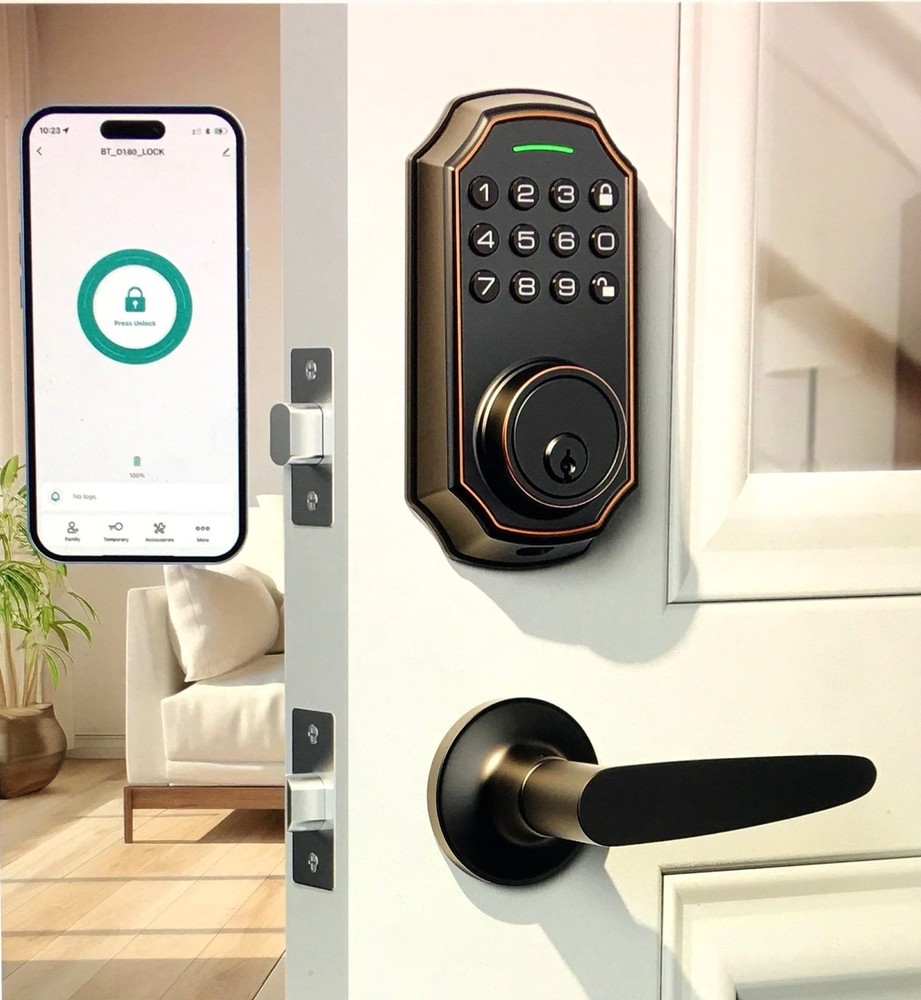 ARPHA Smart Keyless Entry Door Lock, W/2 Handle Set, Bluetooth Elec,Keypad&App.