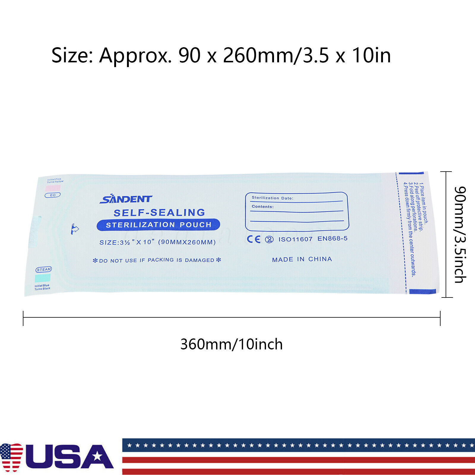 1000 3.5" x 10" Dental Sterilization Pouches Sterilizer Autoclave Bags Tool Nail