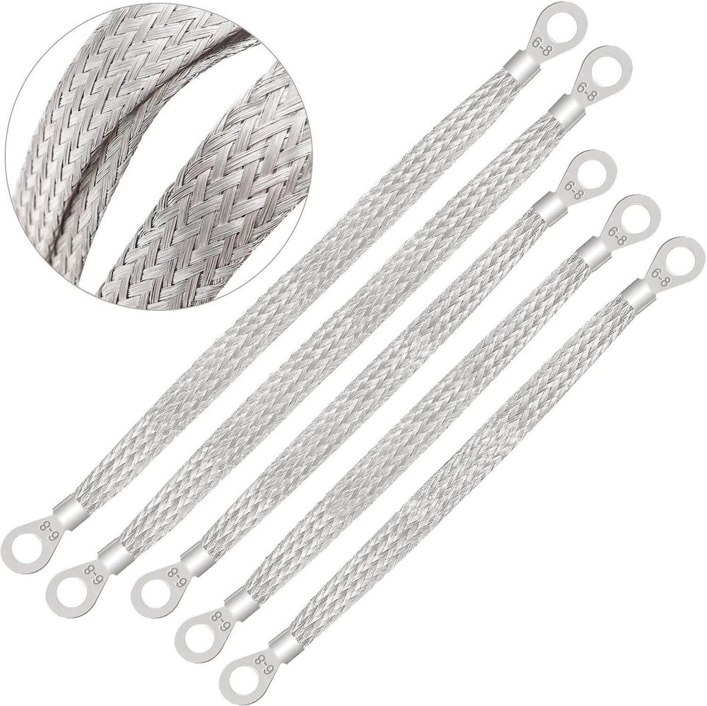 10X Universal Engine Automotive Ground Strap Connector Flat Braided Copper Cable