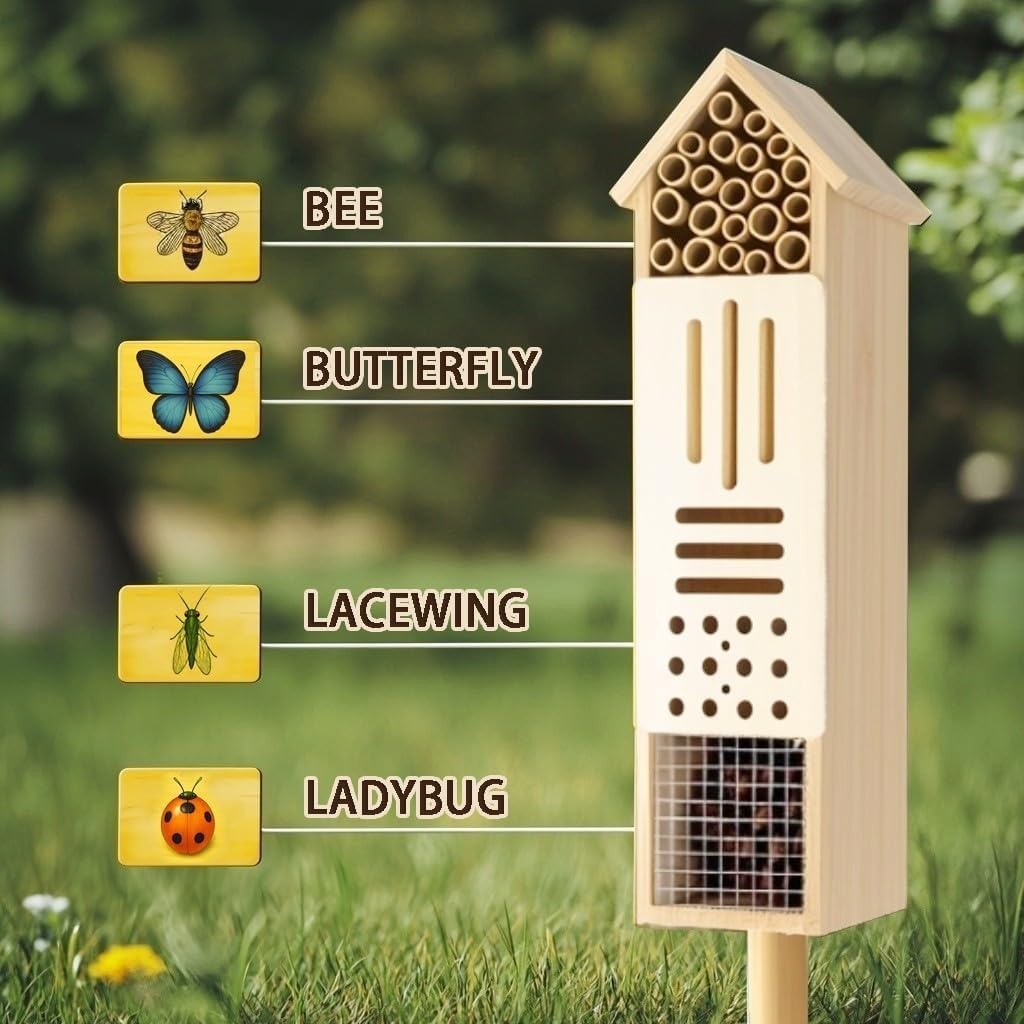 Durable Wooden Insect Habitat - Attract Ladybugs & Solitary Bees to Your Garden