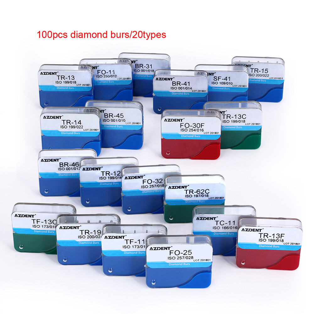 100pcs Dental Diamond Burs for High Speed Handpiece Medium FG 1.6M 20 Boxes