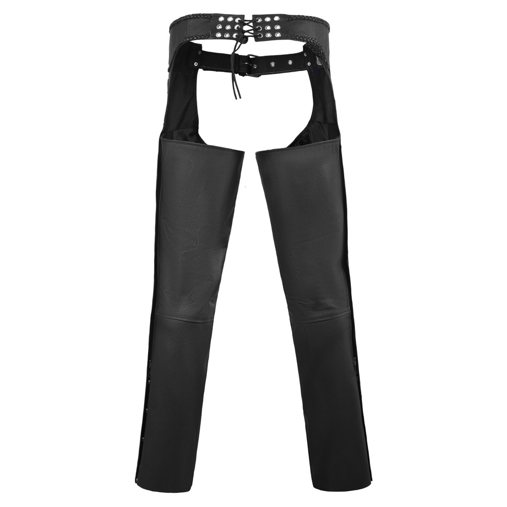 HL12805BRAIDED Basic Classic BLACK Style Leather Motorcycle Chap for Motorcycle
