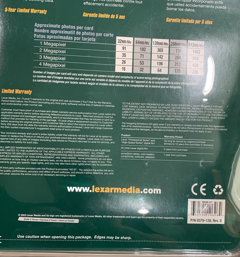 Lexar Media 128MB SD Memory Card High Performance For Digital Devices New