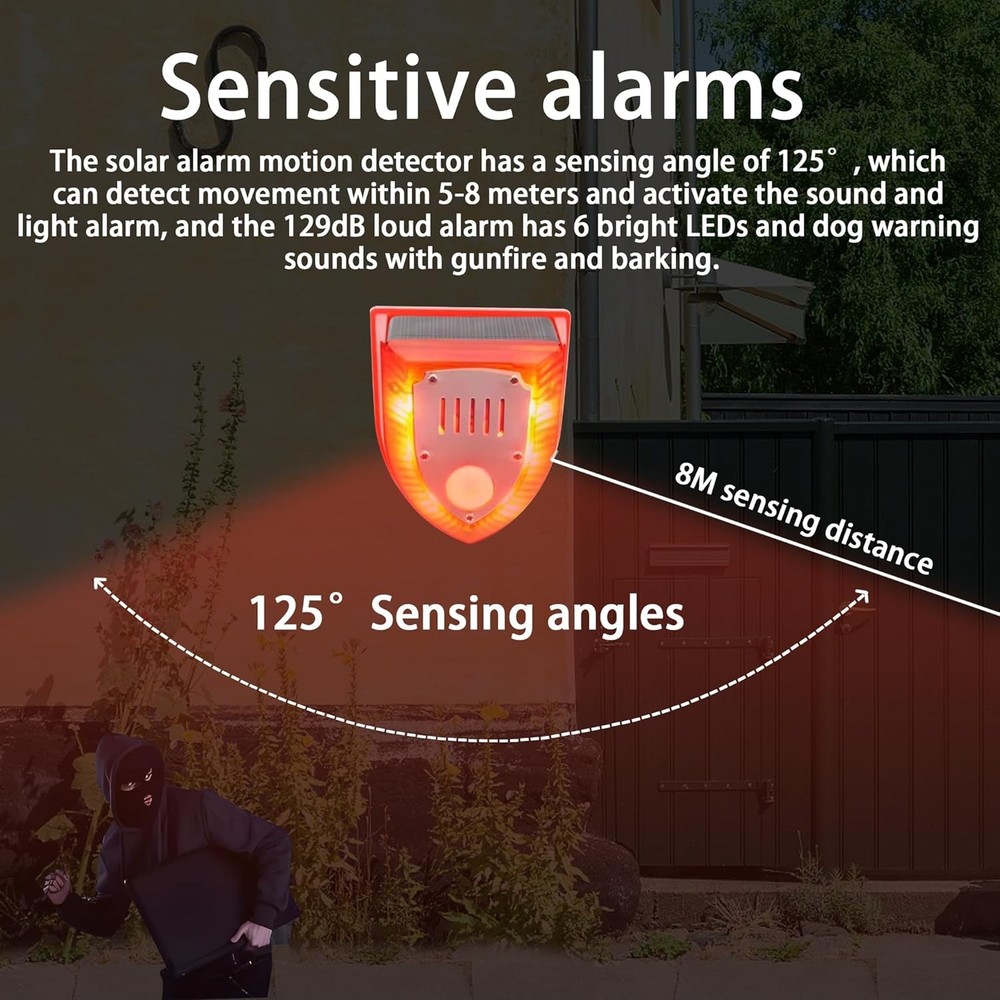 6Pack Solar Alarm LED Light Strobe Wireless Motion Sensor Detector Warning Lamp