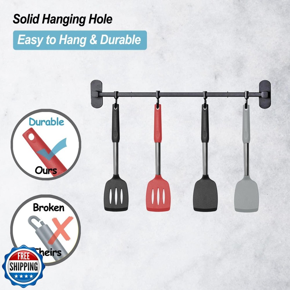2 Pack Spatulas, Solid and Slotted Silicone Spatula Set, Stainles