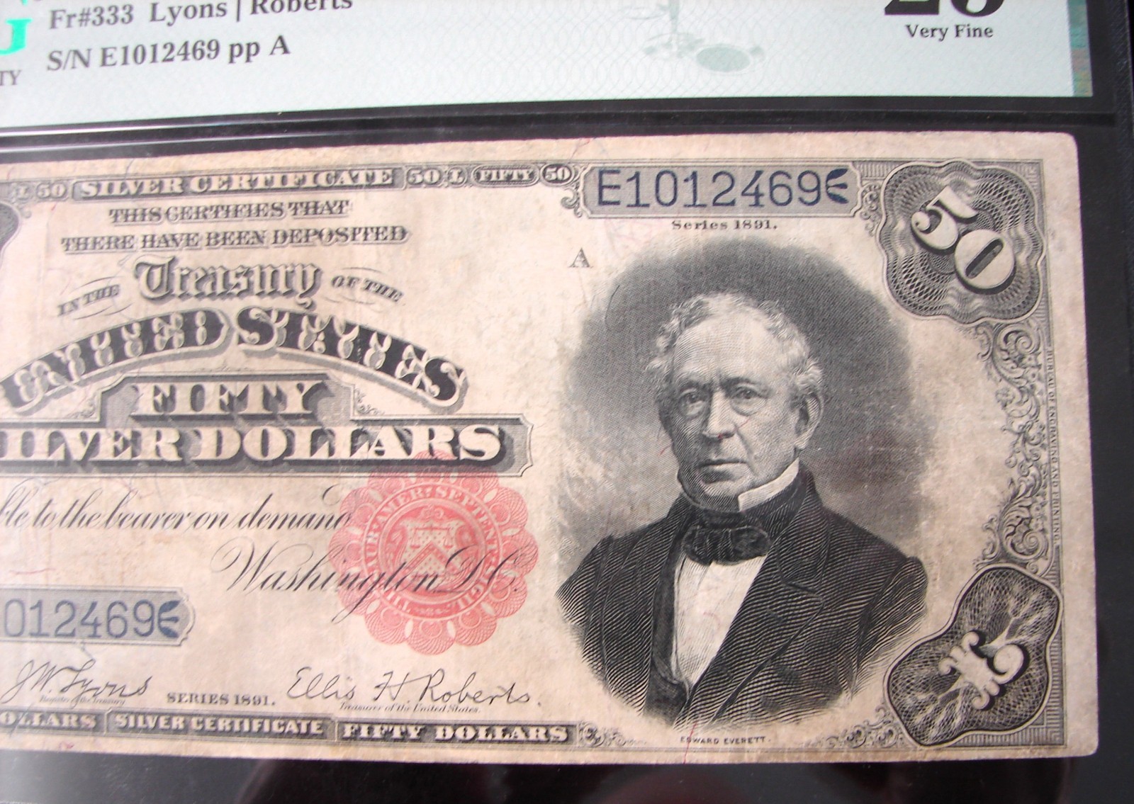 *1891 $50.00 SILVER CERTIFICATE Fr#333 "RARE LOW MINTAGE" - 25 REST. PMG*