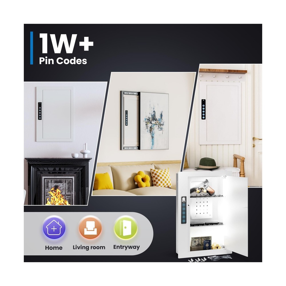 Grimtron Quick Access White Wall Safe with Removable Pegboard & Shelfs, Flat ...