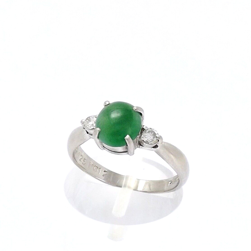 Platinum Natural Jadeite Jade Diamond Engagement Ring Setting Translucent Jade