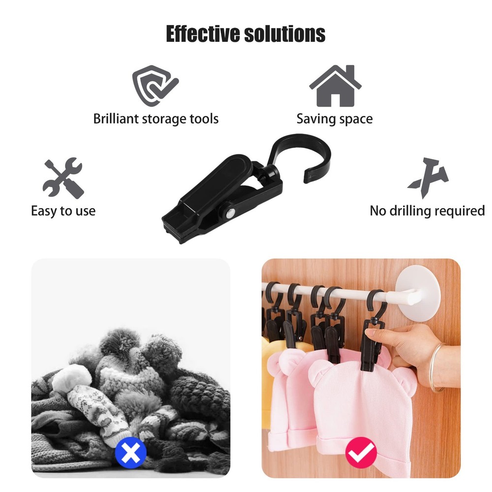 Rotating Laundry Hook Clip,Plastic Clothes Swivel Hanger,Multipurpose Black