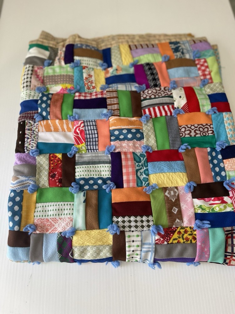 Vintage 70s Handmade Patchwork Quilt Blanket 68x40