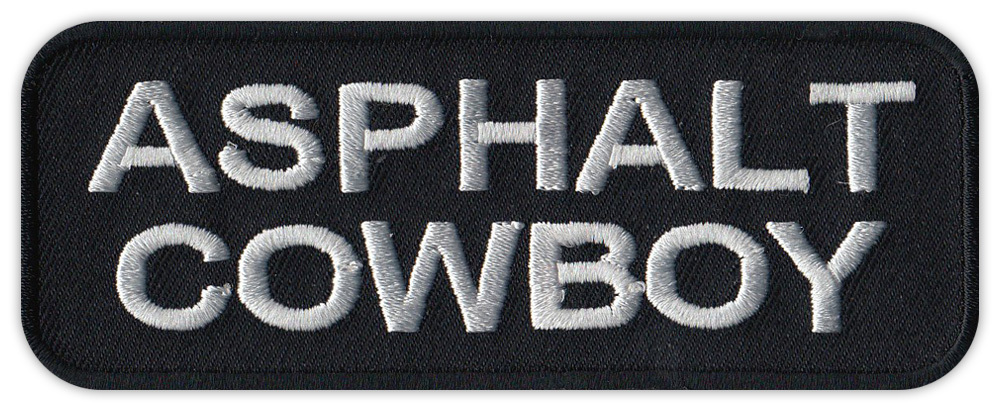 Motorcycle Jacket Embroidered Patch - Asphalt Cowboy (Black/Silver Design)