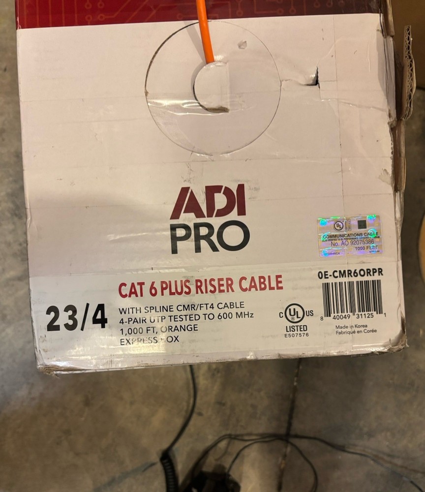 ADIPRO 0E-CMR6ORPR CAT 6 Plus Riser Cable Orange 1000' Unshielded
