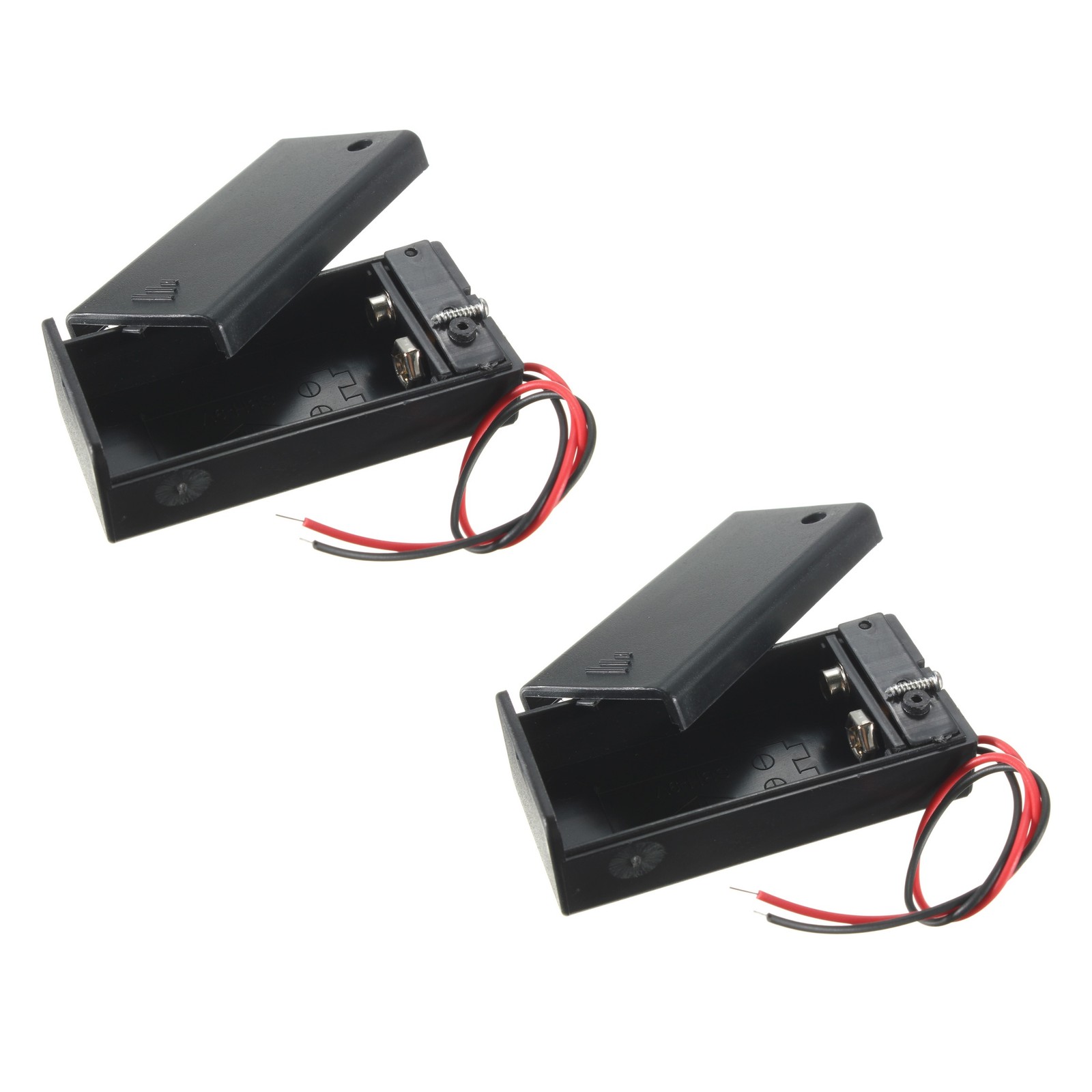 2x 9V Battery Slot Spring Clip Holder Case Plastic With On/Off Switch Lid Wires