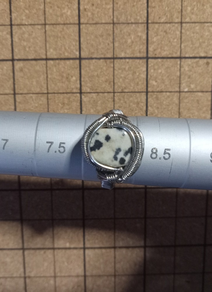 Dalmation Jasper Tumbled Stone Handmade Ring In Copper Size 8