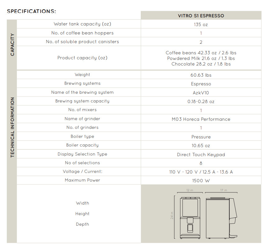 Azkoyen Vitro S1 Super Automatic Espresso Machine Compact