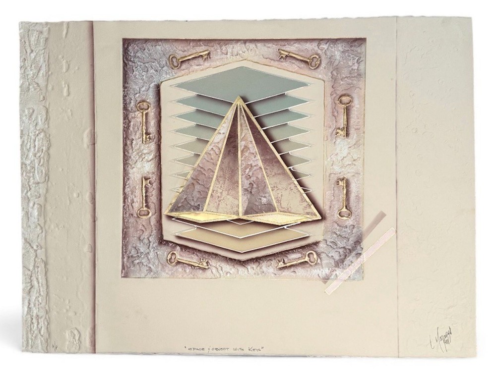 ⭕️ LUIS MAZORRA ARTIST PROOF SIGNED SPACE OBJECT WITH KEYS EMBOSSED MIXED MEDIA