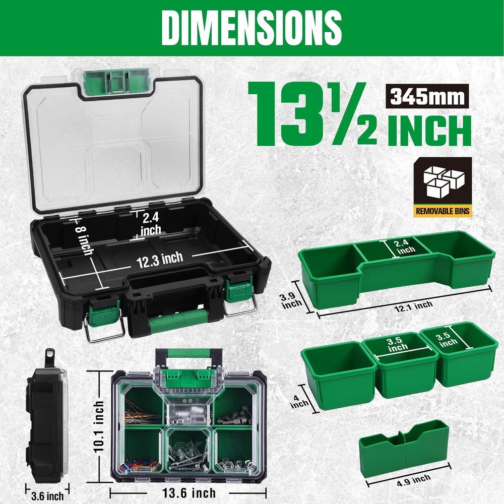 13.5-Inch Small Part Organizer, Stackable Tools Box Organizer with 7 Compartm...