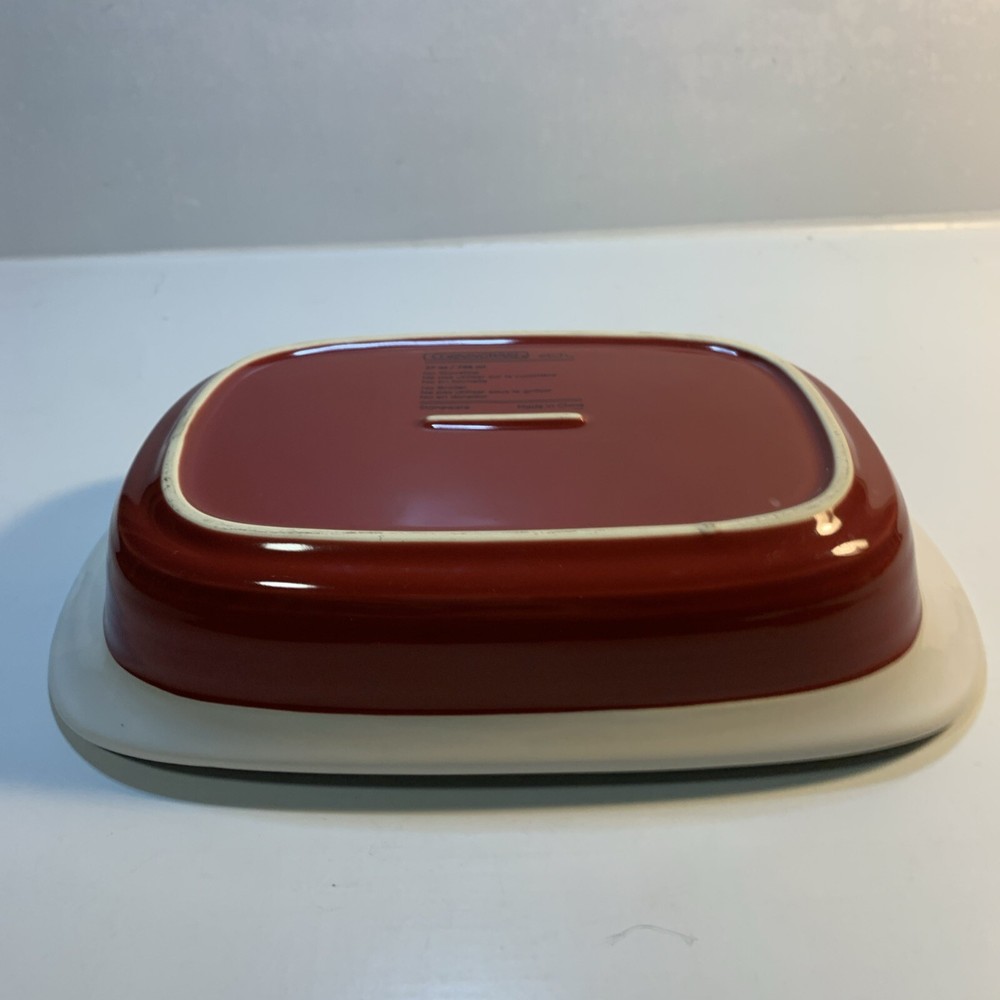 Corning Ware Etch Stoneware Baking Dish Rectangular 27 oz Red White 9.5" x 6.25"