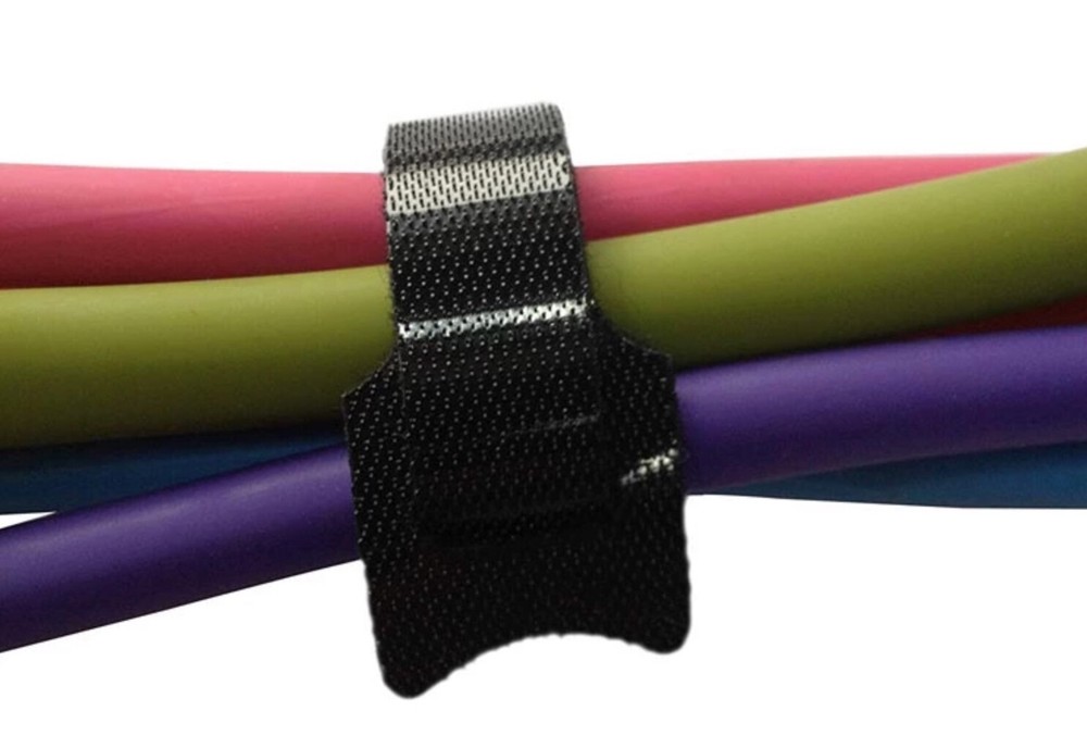 Black Cable Straps Wire Cord Hook & Loop Ties - Reusable Fastening Organizer