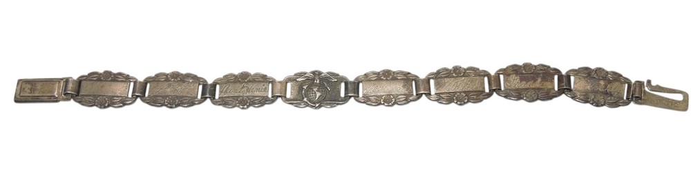 Original WWII USMC Marine Corps STERLING Forget Me Not Bracelet C13